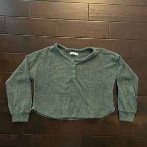 Hollister Dark Green Fuzzy Long Sleeve Cropped Top